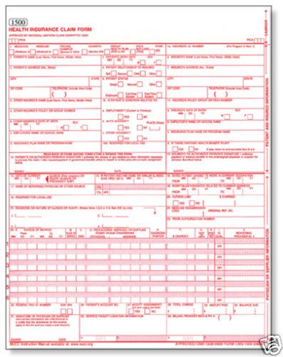 CMS / HCFA 1500 Health Insurance Claim Forms, 25 Sheets  