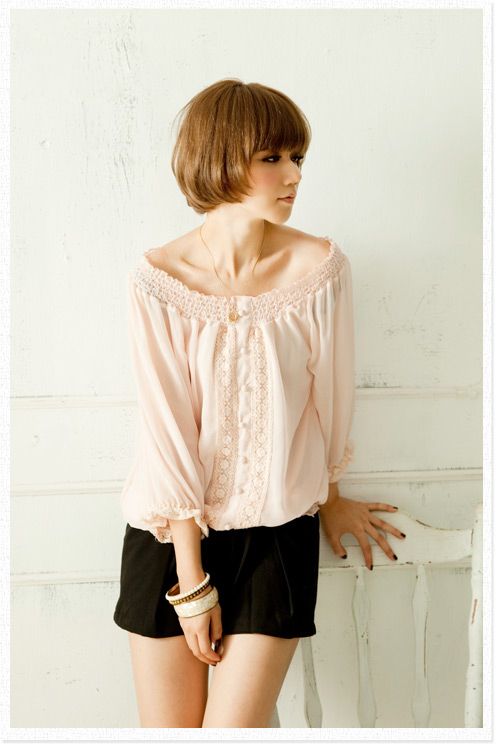 Junior girl babydoll peasant blouse women chiffon off shoulder top 