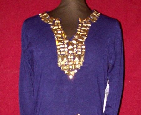 DIANE GILMAN PURPLE EMBELLISHED FRONT SWEATER SZ M NWT  