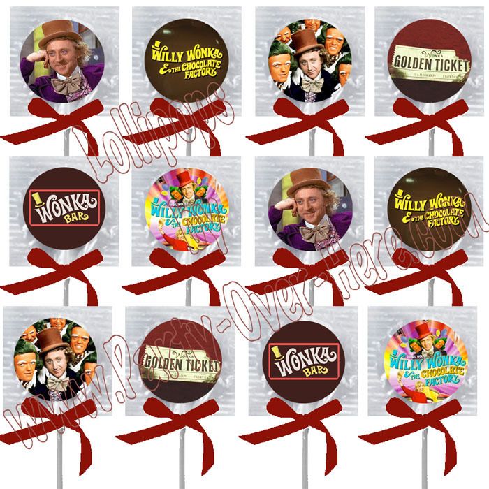 Willy Wonka Bar Golden Ticket Lollipops w/ Bow  12 pcs  