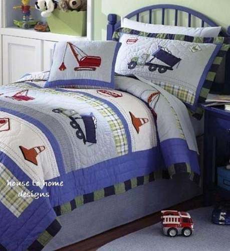 BOYS TRUCKS WORK ZONE CONSTRUCTION 7pc QUILT SET FULL  