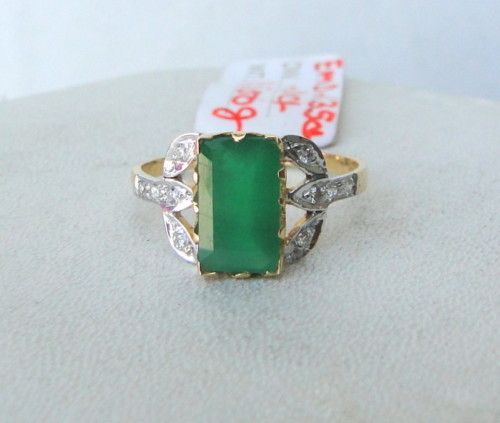 14 K SOLID GOLD EMERALD & DIAMOND GEMSTONE RING INDIA  