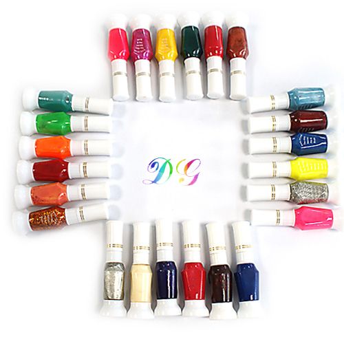 24 Color 2 Way False Nail Art Pen Brush Polish Varnish  