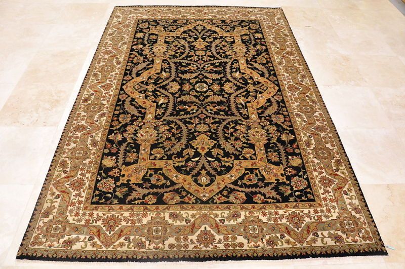 6x9 AREA RUG BLACK IVORY GOLD MASTERPIECE WOOL 196 KPSI  