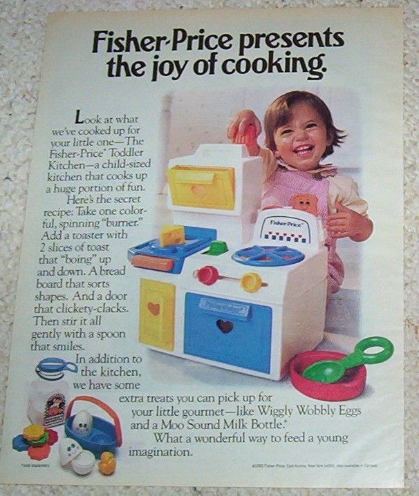 1990 toy advertising Fisher Price Kitchen CUTE girl AD  