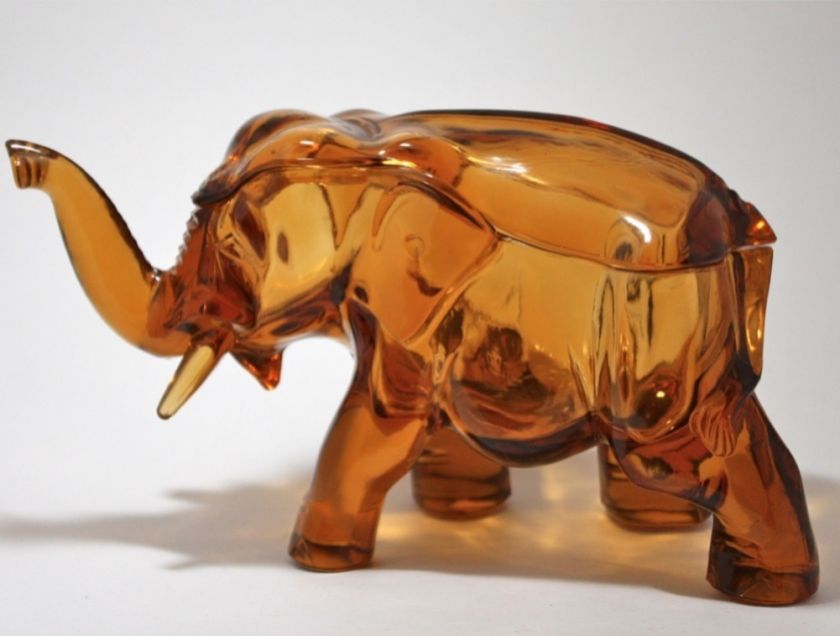 Depression Glass Cooperative Flint Amber Elephant Cigarette Box  