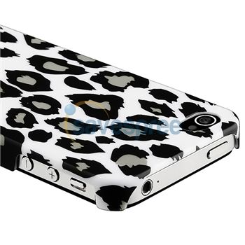 Grey Leopard Rear CASE+PRIVACY Guard For iPhone 4 4S 4G 4GS G OS 