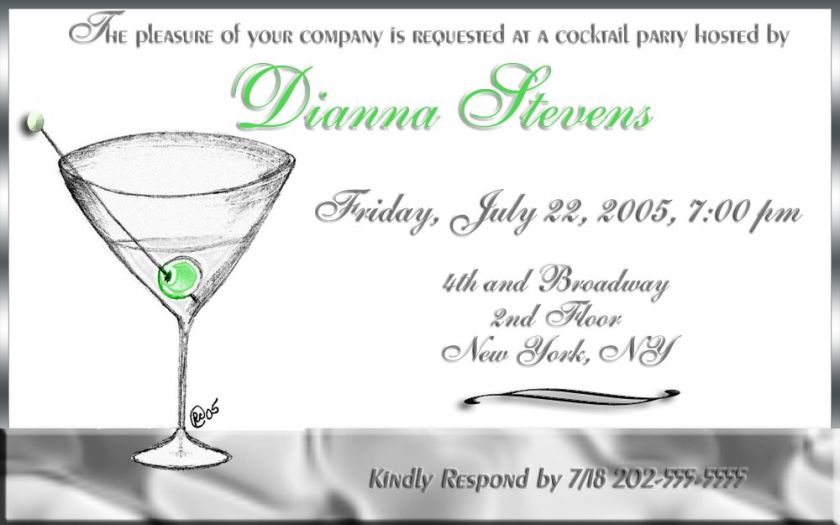 Classy Martini Invitations for your Cocktail Party, Bridal Shower 