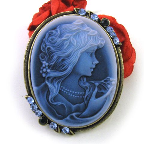 Antique ST Dark Natural Blue Cameo Pendant Pin Broach  