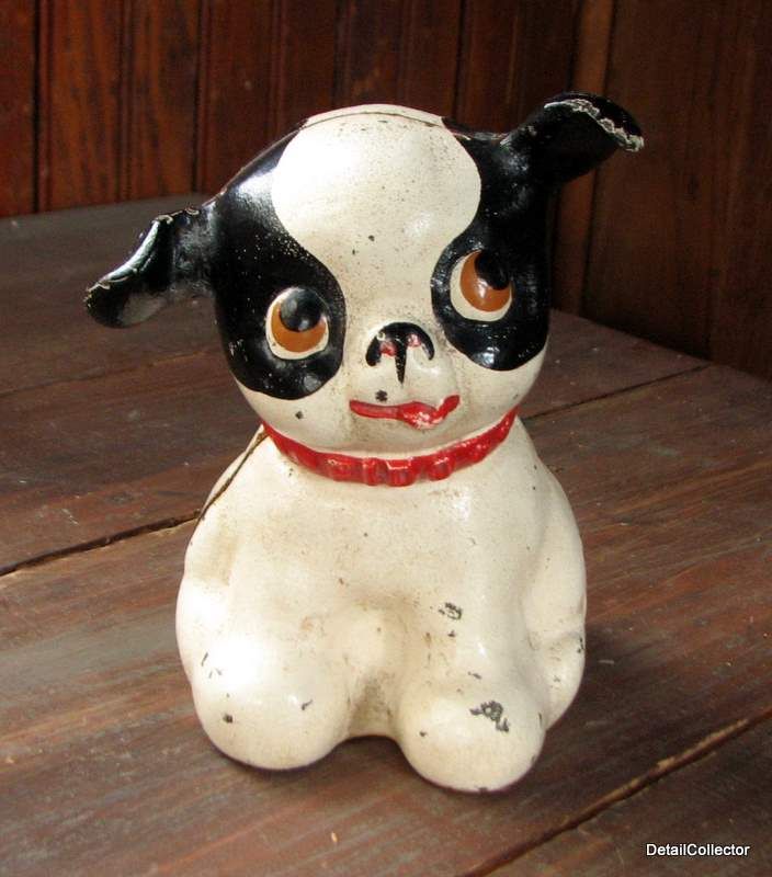 Antique FIDO Cast Iron Hubley Coin BANK Boston Terrier Puppy Dog 