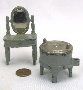 This highly collectible lot of antique miniature Doll House items are 