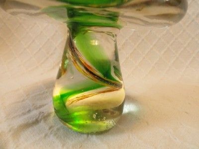 Vintage Handcrafted Glass Mushroom Green Swirl Retro Art Decor  