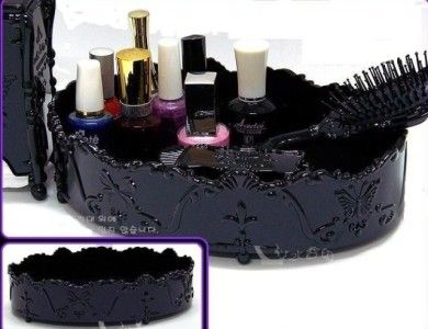 Vintage Shabby Blk Make up Jewelry Nail Tray Organizer  