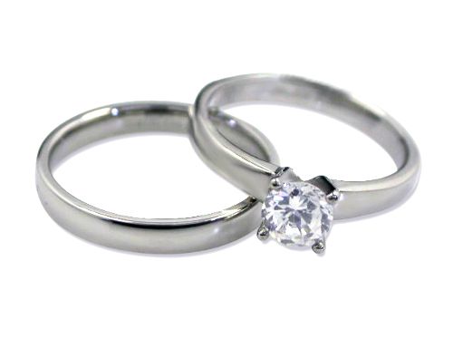 1CT Engagement Ring & Wedding Band Stainless Bridal Set  