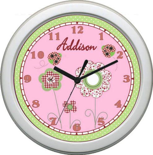 Personalized Baby Girls Nursery Clock using Ladybug  