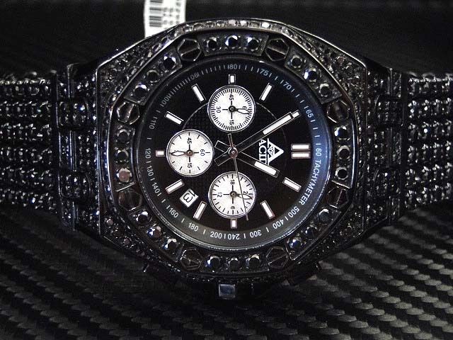 ACID MENS BLACK COLOR DIAMOND 6ROWS TENNIS CUSTOM BAND  