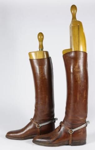 Antique Custom Made English Military Riding Boots w Spurs & Wooden 