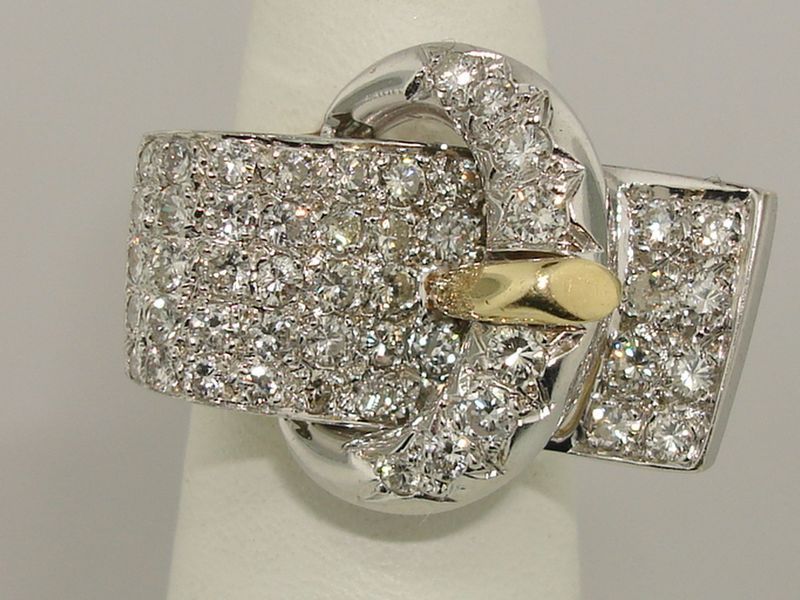 14K SOLID GOLD 2+ CTW DIAMOND BUCKLE RING BRILLIANT  