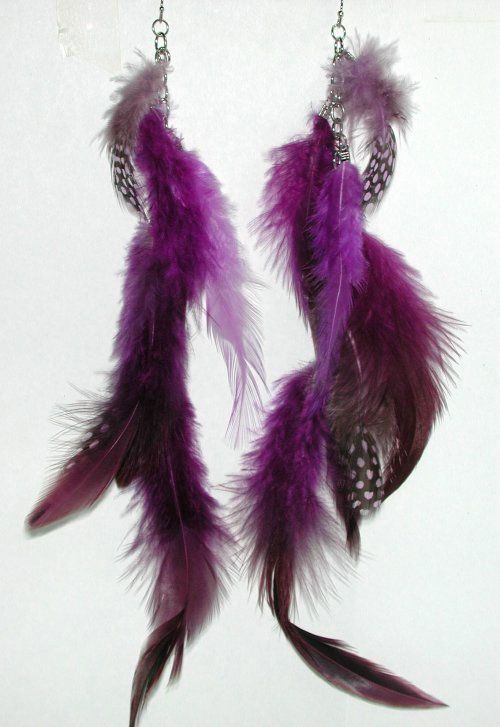 PURPLE BLACK FEATHER DANGLE EARRINGS NICKEL FREE  