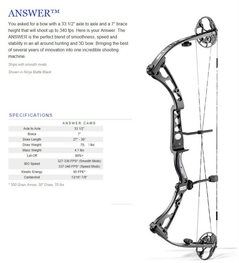 NEW 2012 Elite Archery Answer RH 60 70lbs 29 draw hunting bow 