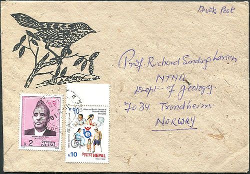 Nepal pictoral cover to Norway rice paper envelope  