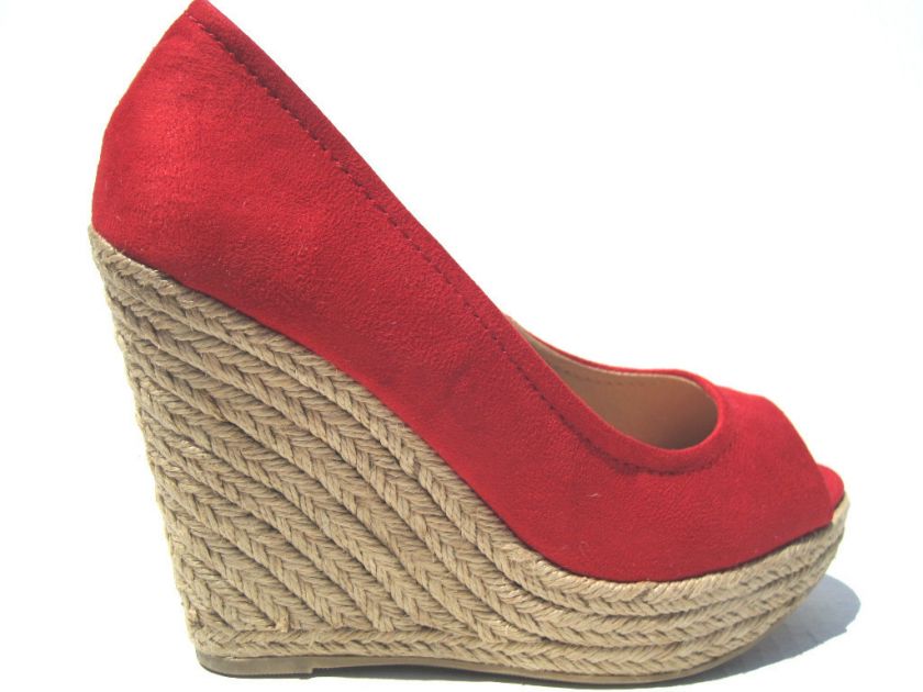 SODA ~ RED ESPADRILLES ~ OPEN TOE WEDGE  