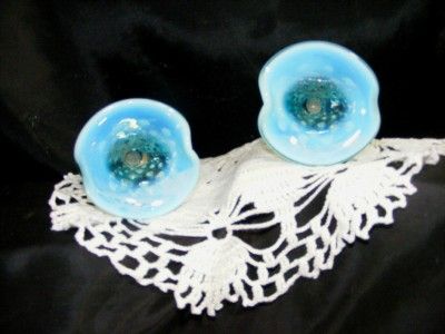   Vintage Fenton Art Glass Hobnail Turquoise Blue Cornucopia Bud Vases