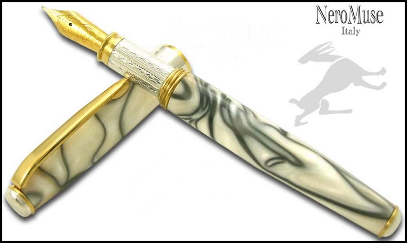 White Fountain Pen Resin & Silver Women gift Italy  