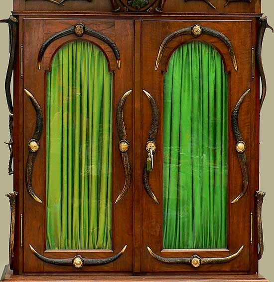 grandiose antique black forest antler gun cabinet ca. 1900  