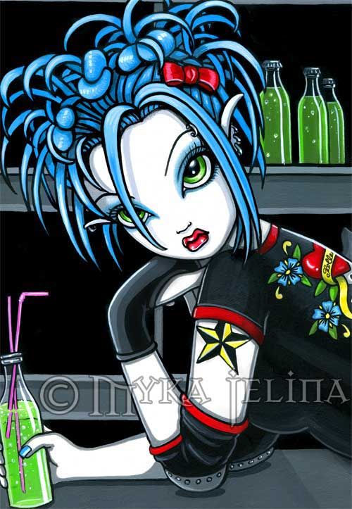 Gothic Roller Derby Skate Girl Fairy 13x19 PRINT Darby  