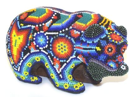 Bear ~ 6 1/8 Inch ~ Huichol Bead Art   22742  