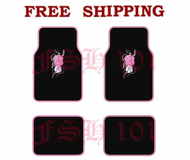 Hawaiian Aloha Pink 2 Front & 2 Rear Car Floor Mats Mat  