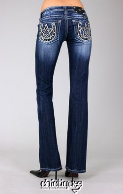 Miss Me Jeans Lady Luck Star Studded Horseshoe Denim Boot Cut JW6090B2 