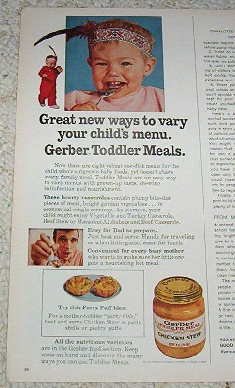1970 ad Gerber Toddler Food CUTE baby Indian feather AD  