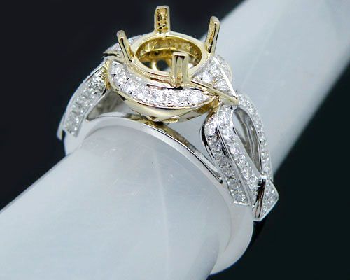 Round 18kt Two Tone Gold Diamond Semi Mount Ring  