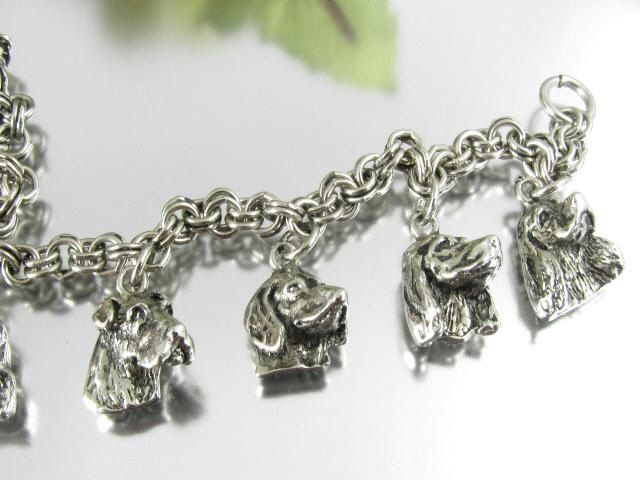 DOG CHARM BRACELET POODLE AIREDALE IRISH SETTER SILVER  