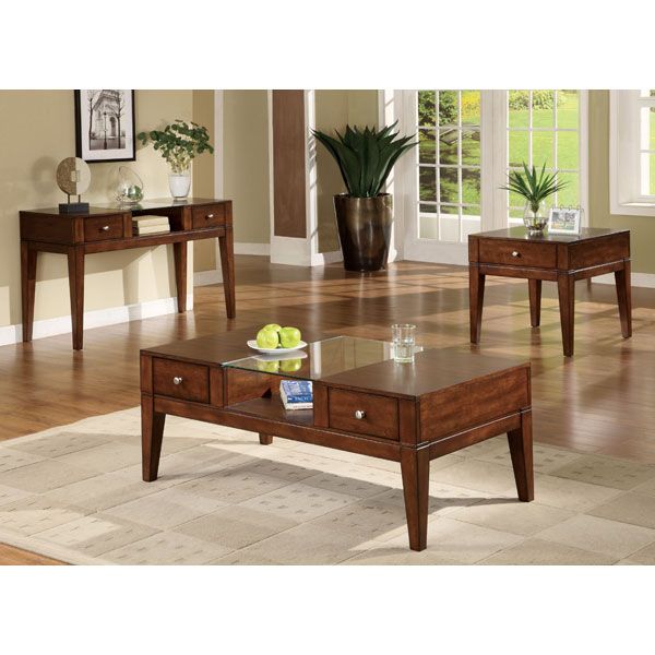 Tobacco Oak Finish 3 Piece Living Room Table Set  