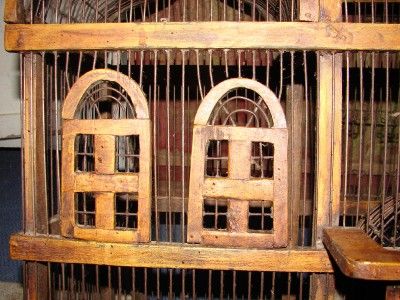 Vintage Oriential Wood Wire Cottage Chic Birdcage Bird House Cage 