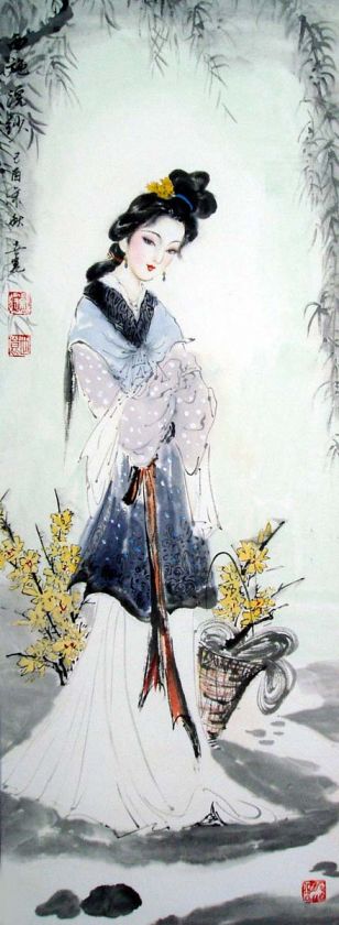 Chinese Watercolor painting  Ancient Beauty Scroll  