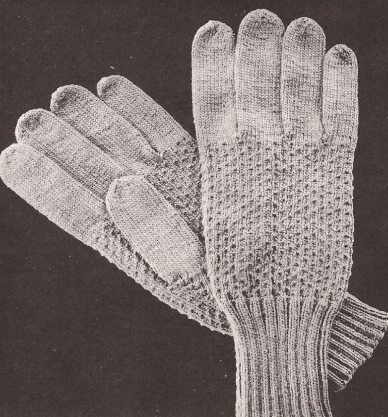 Vintage Mens GLOVES Textured design Knitting PATTERN  