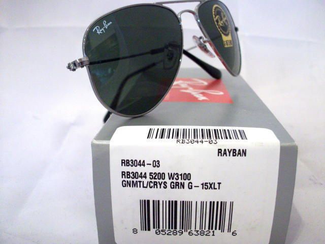 RAY BAN RB3044 03 AVIATOR SUNGLASSES GUNMETAL GREEN PETIT FIT 