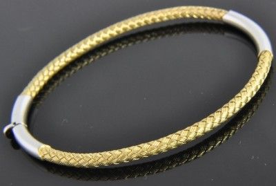 Roberto Coin Two Tone 18K Gold Woven Basketweave Italian Bangle 