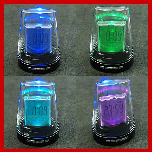 Nature Sound 7 Color Changing LCD Hyaline Clock Alarm  