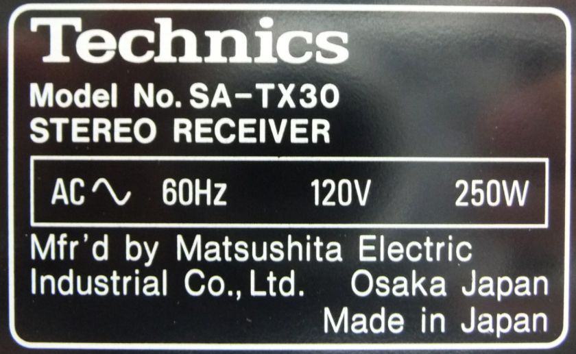 TECHNICS SA TX30 AUDIO VIDEO AV CONTROL STEREO SURROUND SOUND RECEIVER 