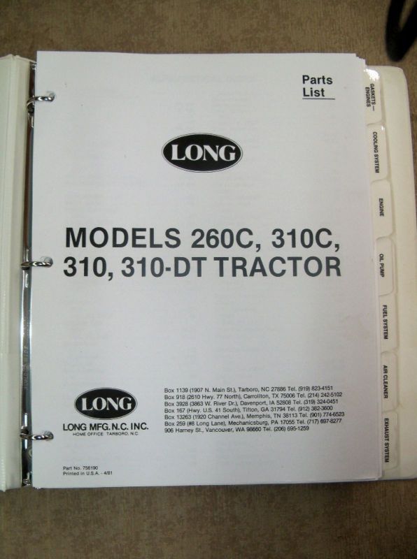 Long Tractor Parts Manual 260 310 C DT  