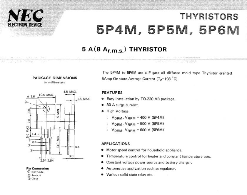 5P4M Pb Free RoHS SCR 5A THYRISTORS NEC  