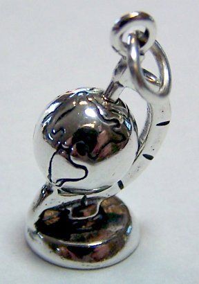 Sterling Silver Charm   3d WORLD GLOBE  